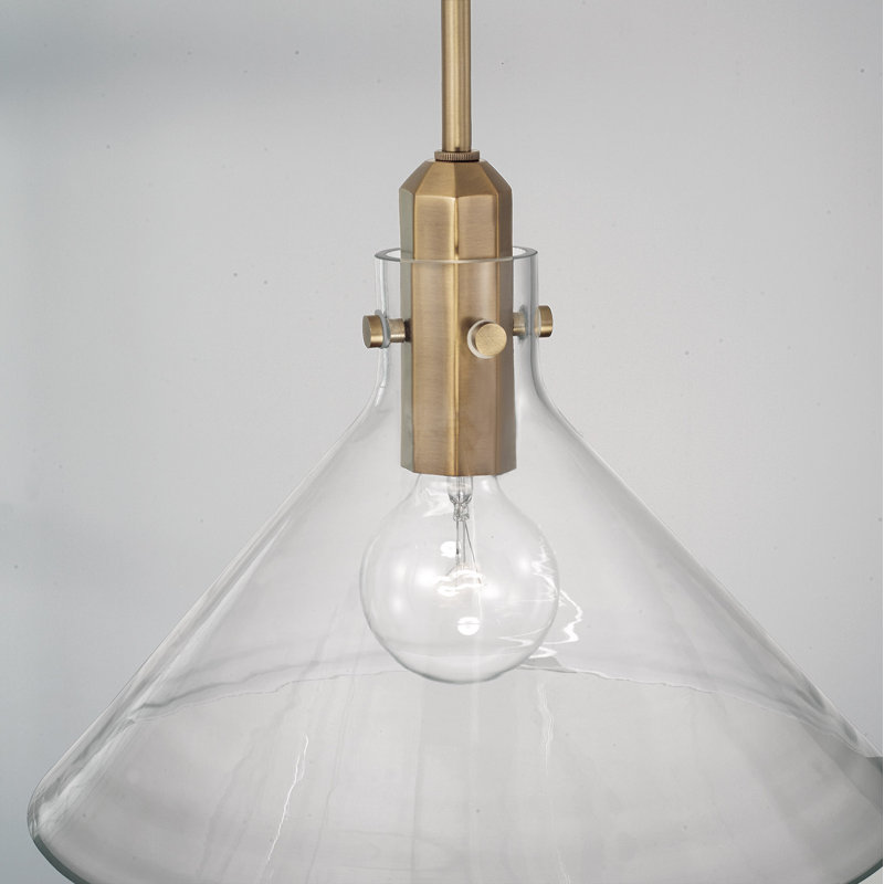 1 - Light Single Pendant, Aged Brass