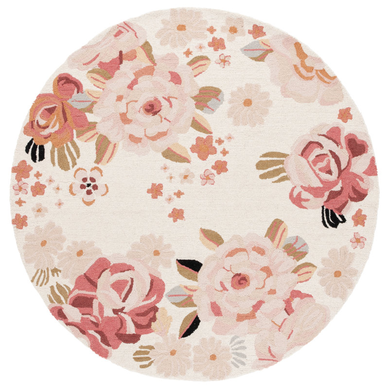 Adabelle Hand Tufted Wool Pile Floral Rug, Round 6"