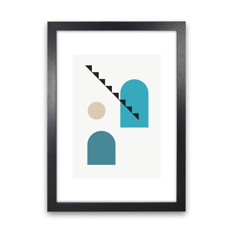 Mita Teal Stairs Left N3 by Pixy Paper - Print, 59.4cm H x 42cm W x 3cm D, Black Framed