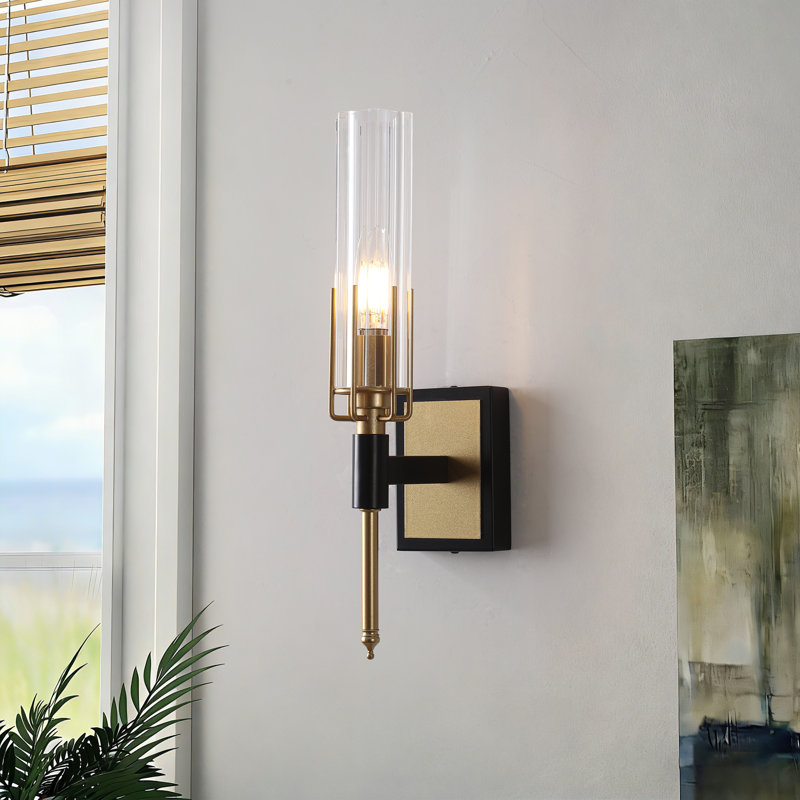 1-Light Wall Sconce With Clear Ribbed Glass