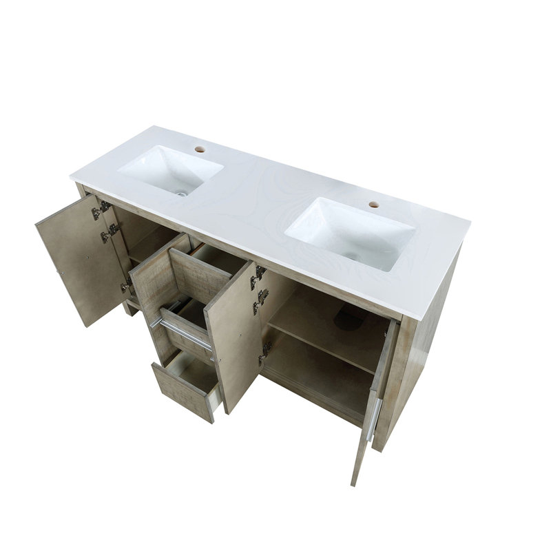 Meuble-lavabo double avec plateau en marbre de culture