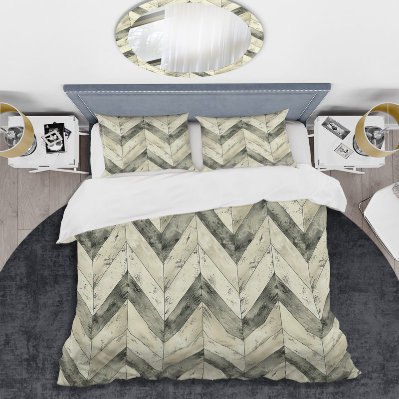 Ensemble de housse de couette à motif de chevrons beige Glam, Housse de couette très grand + 2 taies décorativ
