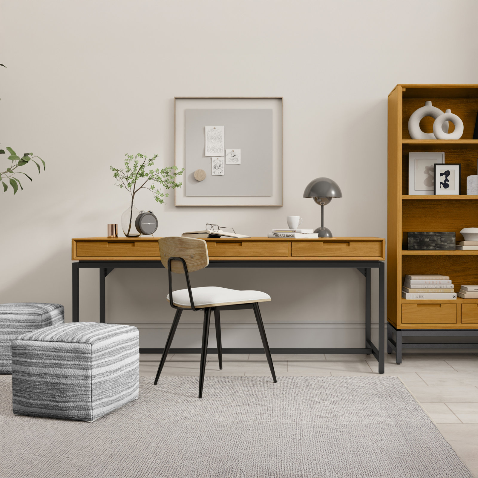 Lars Writing Desk, 31.50" H x 72" W x 24" D, Oak/Black