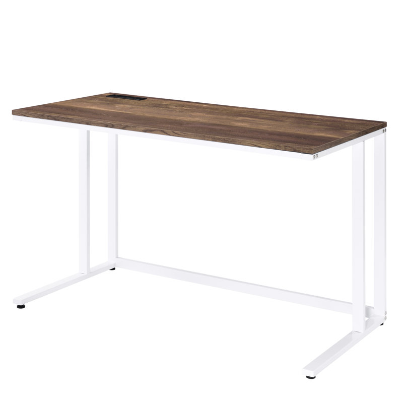 Rectangular White+walnut Desk With Port For Efficient Office Management Walnut And White A Seamless Work Environment