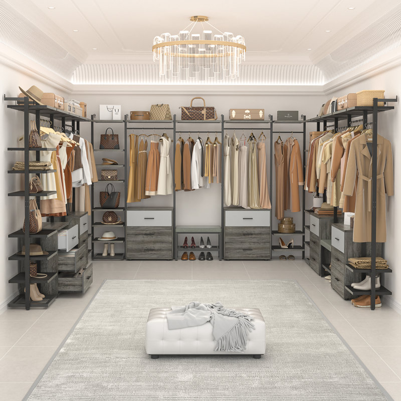 Strathaven Walk in Closet System with 6 Closet Drawers, Black/Grey
