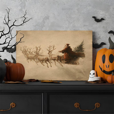 1 pièce encadrée de peinture Bernhardin du père Noël, traîneau de renne, style aquarelle classique, affiche murale rétro décorative pour la décoration intérieure, œuvre d'art moderne parfaite pour la chambre à coucher ou le salon, prête à accrocher, 1 pouce d'épaisseur.