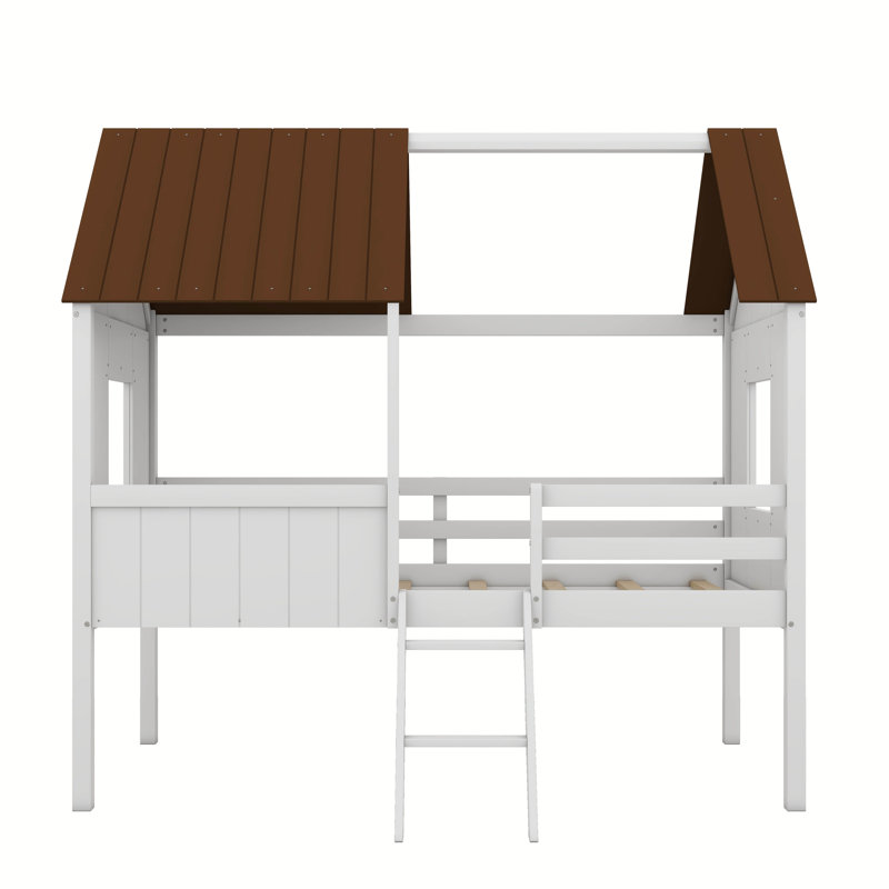 Lit mezzanine simple Sublette, Blanc / brun