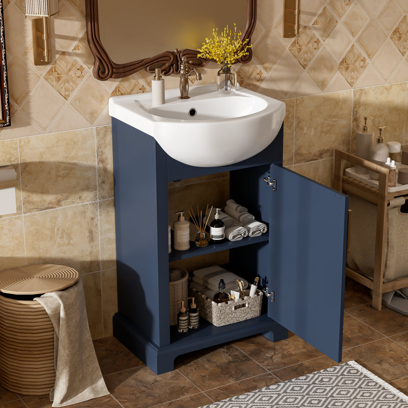 Meuble-lavabo de 20 po avec lavabo en céramique, Bleu