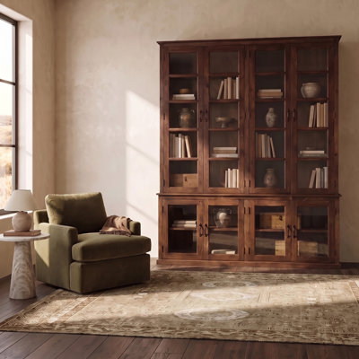 Mango Wood & Glass 2-Piece Cabinet with Glass Doors