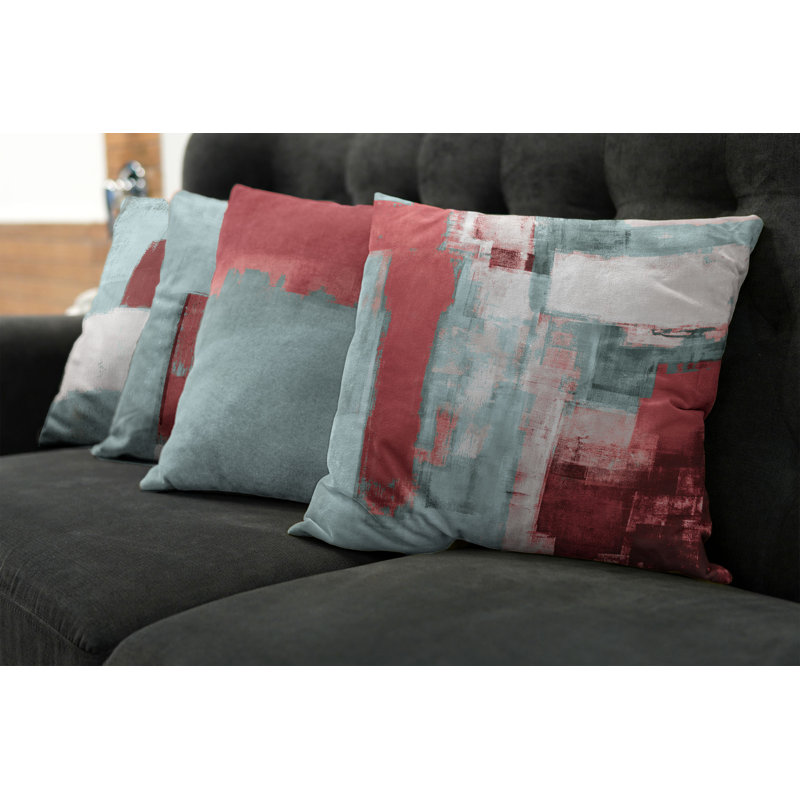 Reversible Pillow Cover, 16" H x 16" W, Dried Rose / Pale Teal