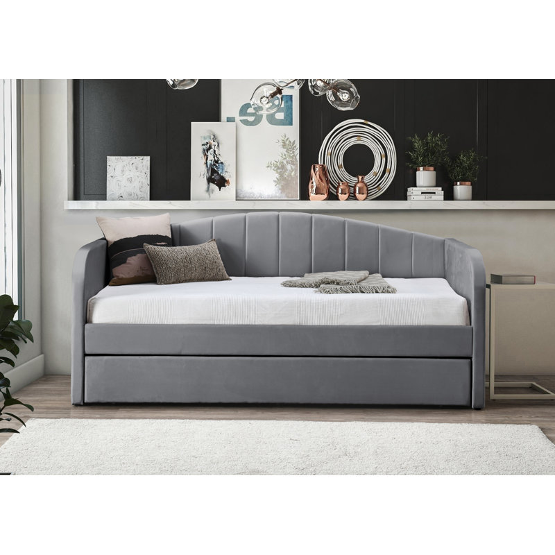Antoin Upholstered Daybed with Trundle, Grey