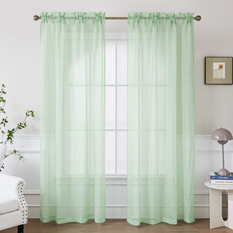Crinkle Rod Pocket Sheer Curtain Pair, Glacier, 50" W x 96" L