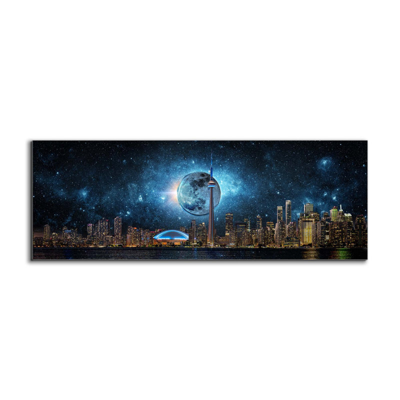 Toronto Skyline Moon - imprimé, Toile tendue, H 25 po x l 73 po x P 3 po