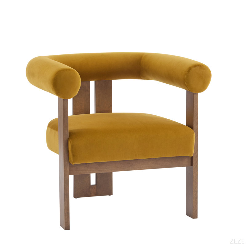 Chaise d'appoint moderne rembourrée avec accoudoirs ronds, Jaune moutarde