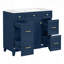 Meuble-lavabo bleu 36 po avec lavabo en céramique, cadre en bois massif, portes à fermeture en douceur et nombreuses solutions de rangement-129184570