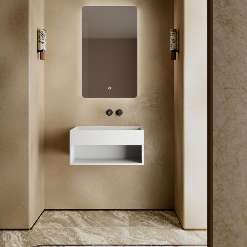Lavabo de salle de bain mural rectangulaire à surface solide 31,5 "X 18" MonBlari - blanc mat