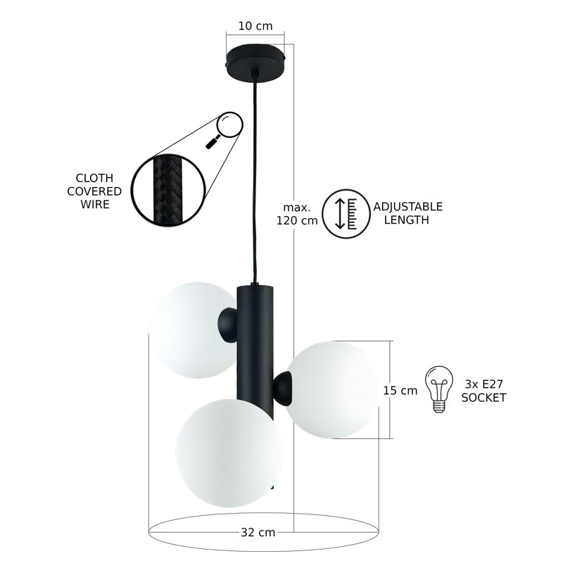 Anttwan 3 - Light Chandelier, White