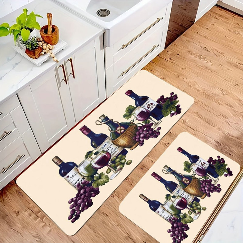 Ensemble de 2 tapis de cuisine en flanelle brun et raisin avec garde-manger