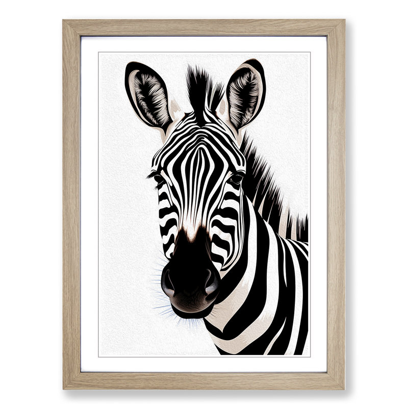 Zebra Line - Single Picture Frame Print on Wood, 64cm H x 46cm W x 2cm D, Oak