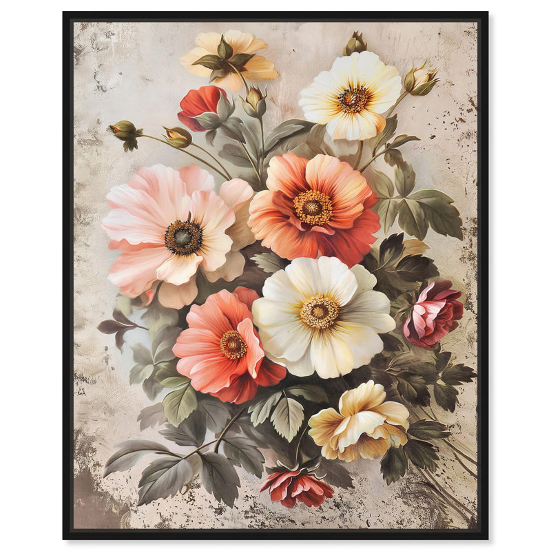 «Dusty Floralscape Canvas Vintage Botanicals» par Art Remedy, Cadre flottant noir, H 21 po x l 17 po