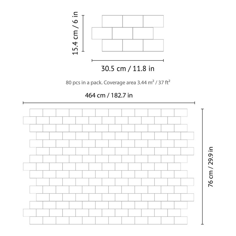 Carreau de métro auto-adhésif en PVC 6 po x 12 po, Blanc