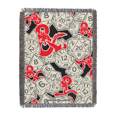Hasbro Dungeons & Dragons Throw Blanket, Logo Dice RPG Fan Decor, 48x60 Inches