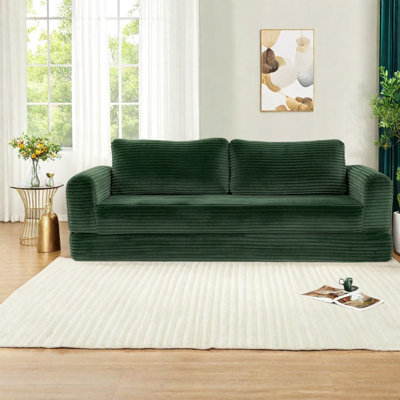 Canapé extensible compressible de 193 cm avec rangement, velours côtelé vert, style moderne