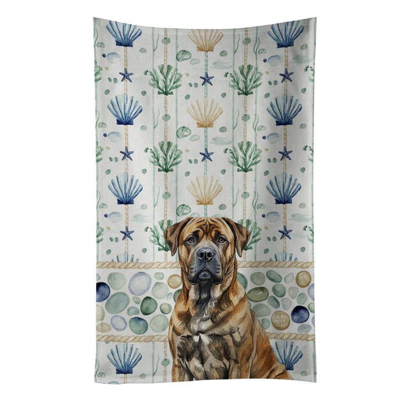 Brindle Boerboel Coastal Sea Glass Kitchen Towel, Brindle Boerboel