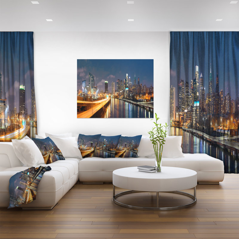 Paysage urbain «Philadelphia Skyline at Night» - reproduction, H 28 po x l 60 po x P 1,5 po, Toile tendue