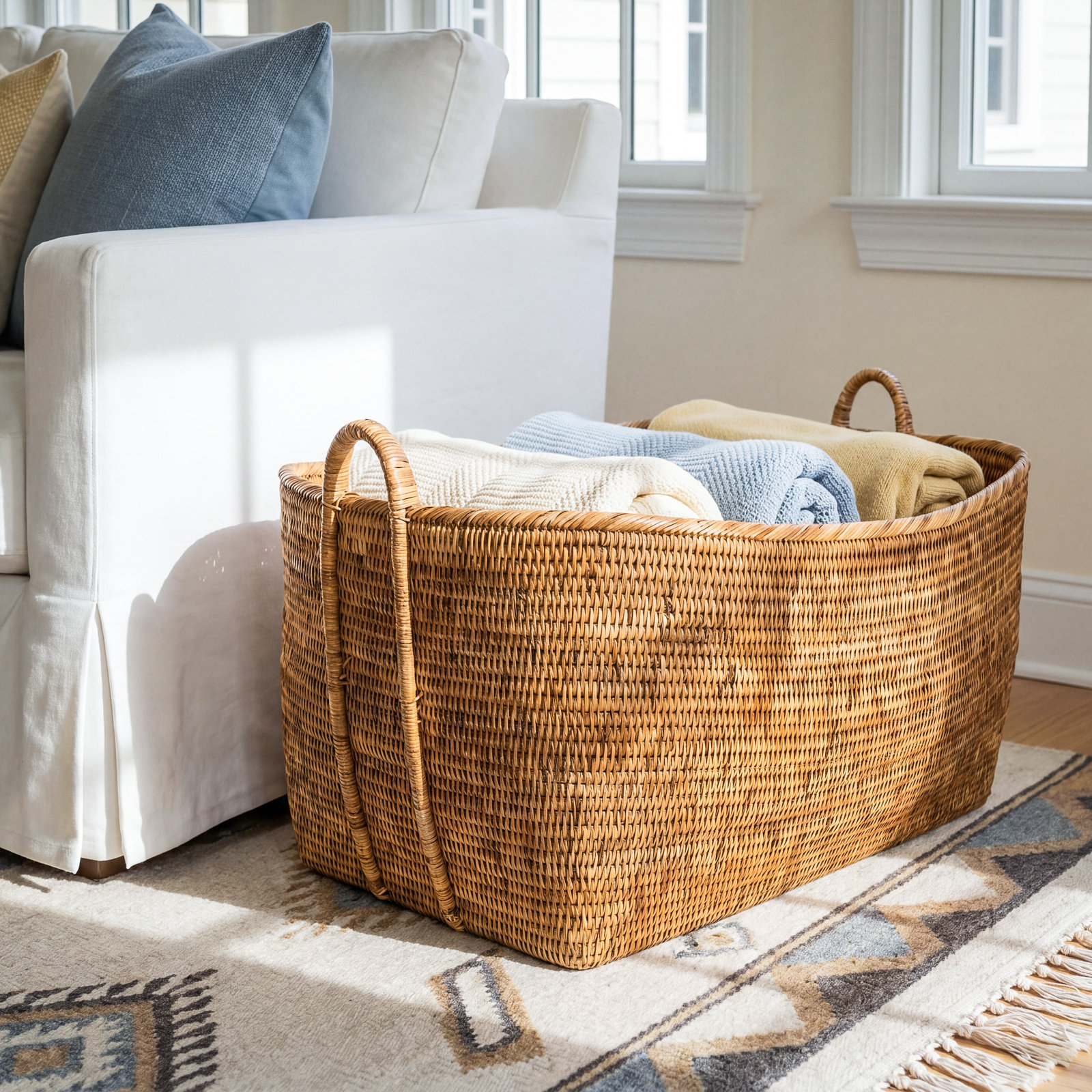 Thelma Handmade Rattan Decorative Basket 1, Honey Brown, 14" H x 25" W x 22" D