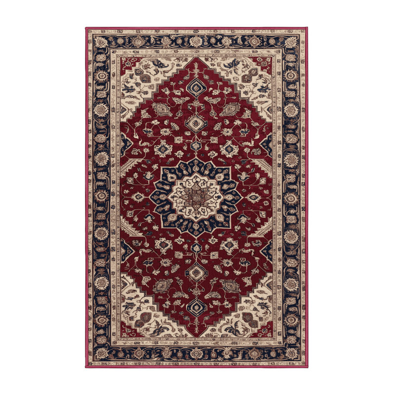 Tapis rouge persan lavable à la machine, Rectangle 5 pi x 7 pi