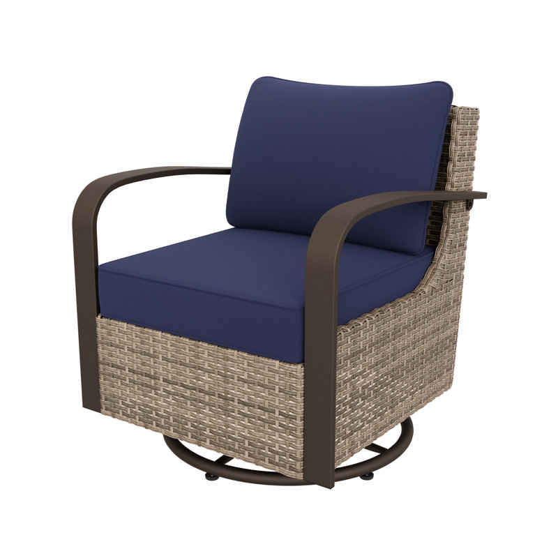 Brown Steel Frame Rocking Armchair with Blue Cushions