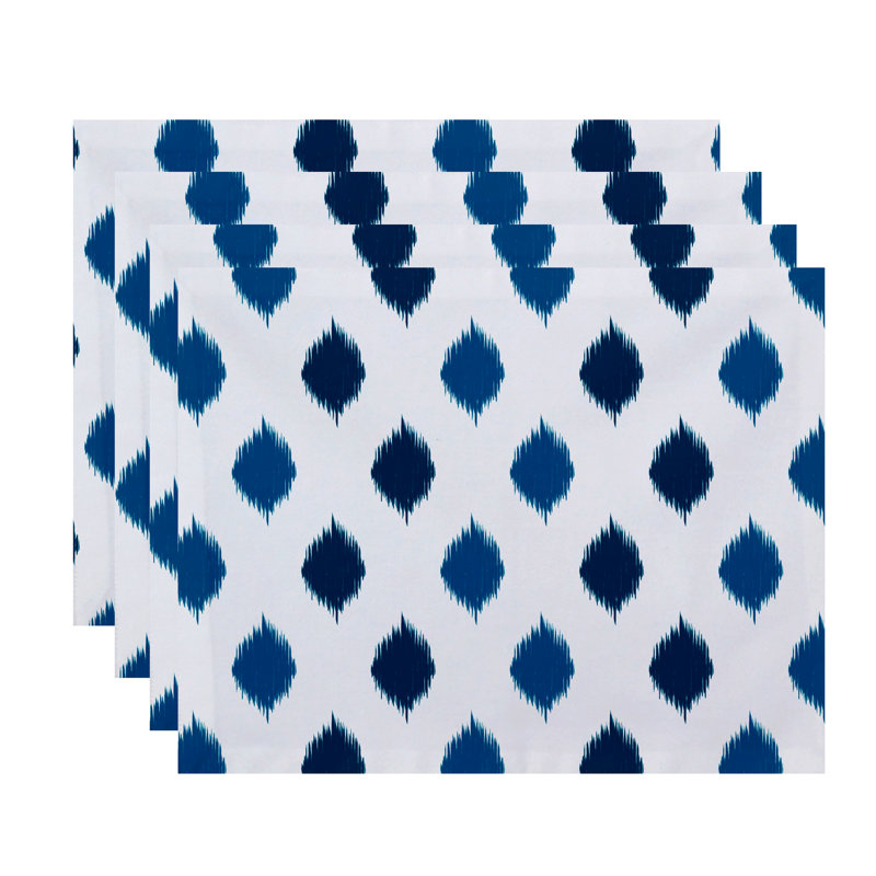 Ensemble de 3 napperons à pois à imprimé ikat Scudder, Bleu royal