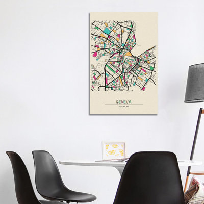 Geneva, Switzerland Map by Ayse Deniz Akerman - Wrapped Canvas Gallery-Wrapped Canvas Giclée