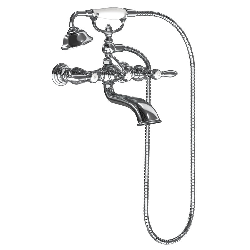 Weymouth Double Handle Floor Mounted Clawfoot Tub Faucet Trim with Diverter and Handshower, Chrome