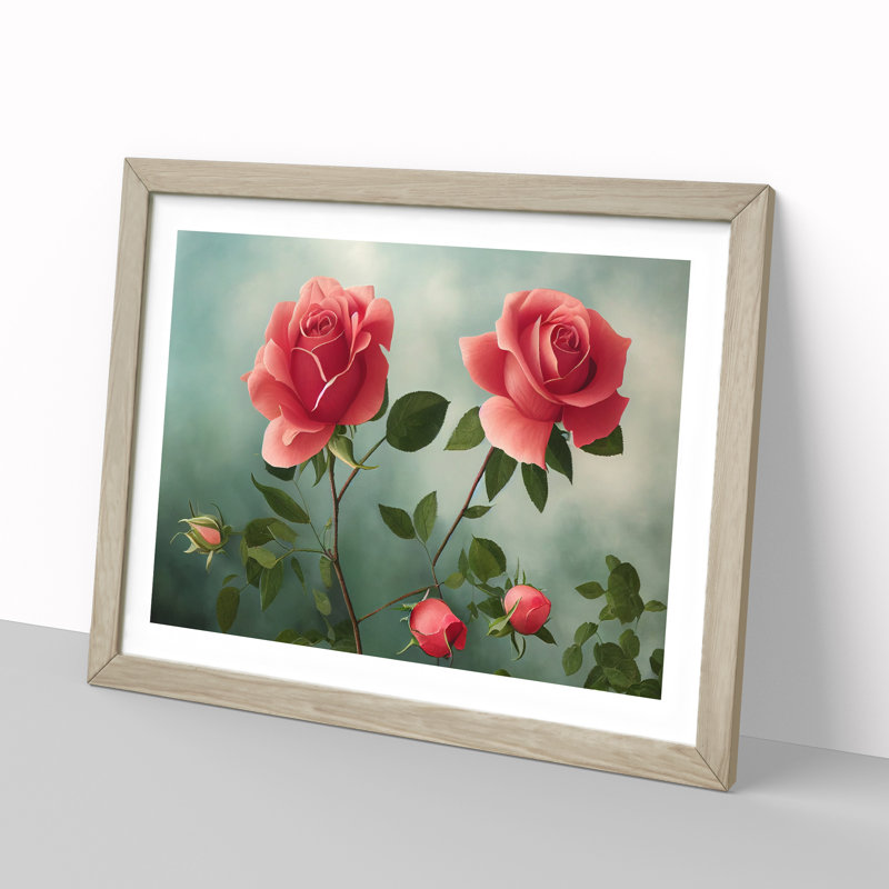 Sensational Rose Flowers - Single Picture Frame Print, Oak , 25cm H x 34cm W x 2cm D