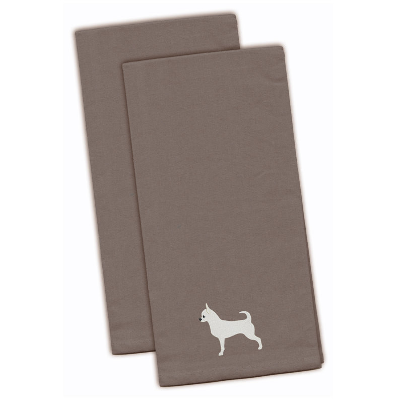 Cotton Embroidered Tea Towel Kitchen Towel, Gray, 28" H x 19" W x 0.1" D