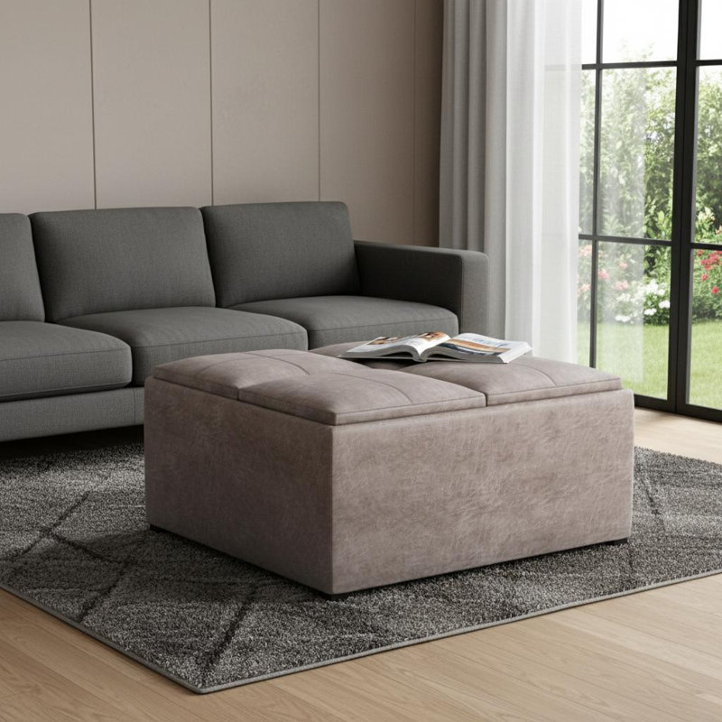 Pouf de rangement en similicuir taupe et noir de 89 cm (35 po)