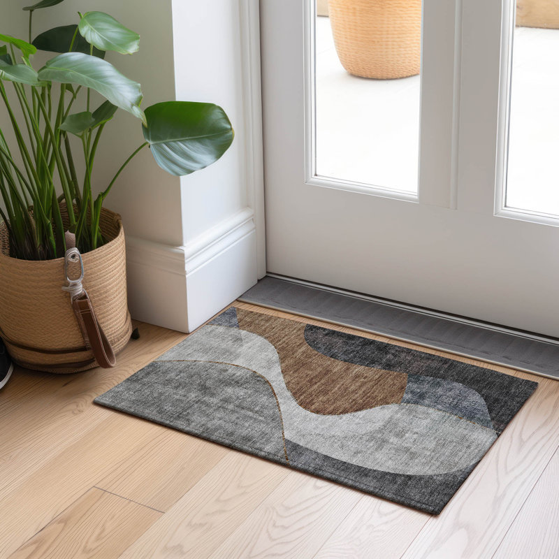 Tapis rectangulaire en polyester tissé à la machine à motif abstrait Altair, Rectangle 1 pi 8 po x 2 pi 6 po