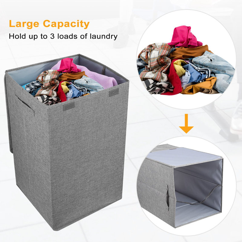 Ebern Designs Folding Fabric Laundry Hamper with Handles, Gray