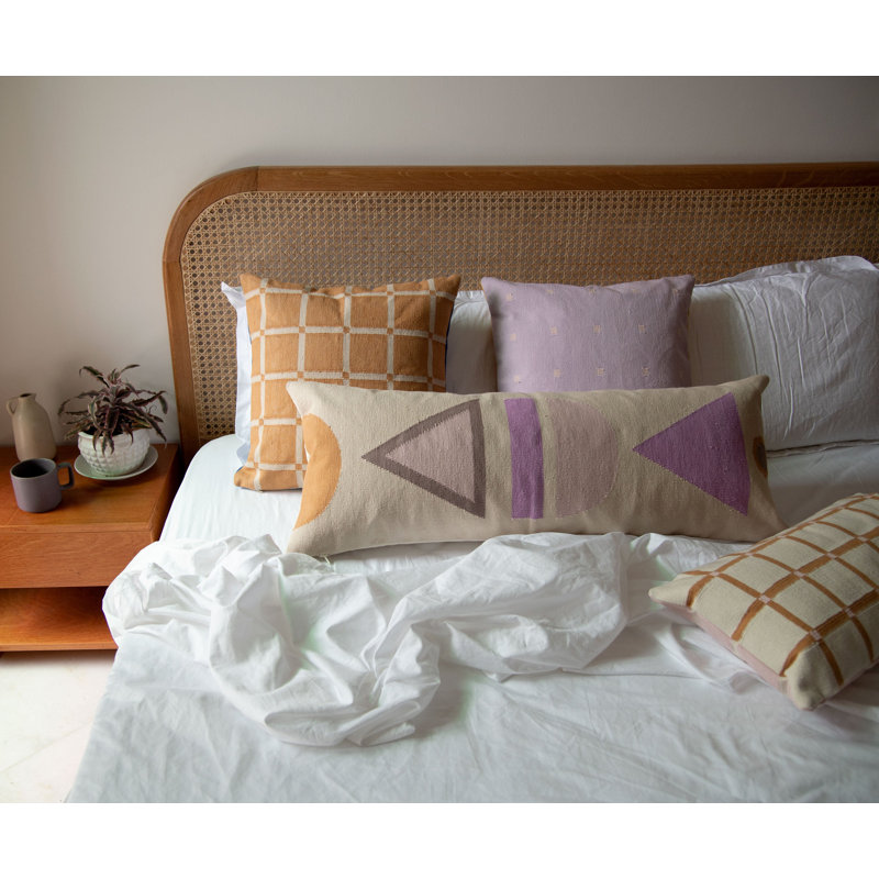 Dana Lumbar Pillow Cover, Ivory/Purple