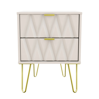 Fully Assembled Diamond - Gold Hairpin (F) 2 Drawer Bedside