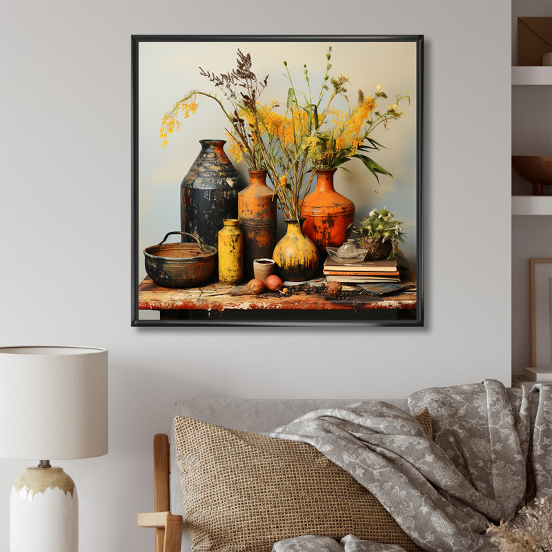 Art mural jaune Boho, H 30 po x l 30 po x P 1,5 po, Cadre flottant noir