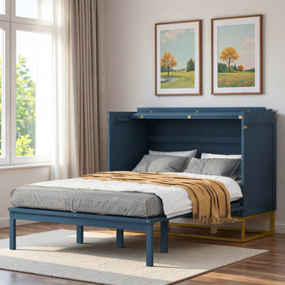 Modern Murphy Bed With Built-in Shelf And-Metal Base