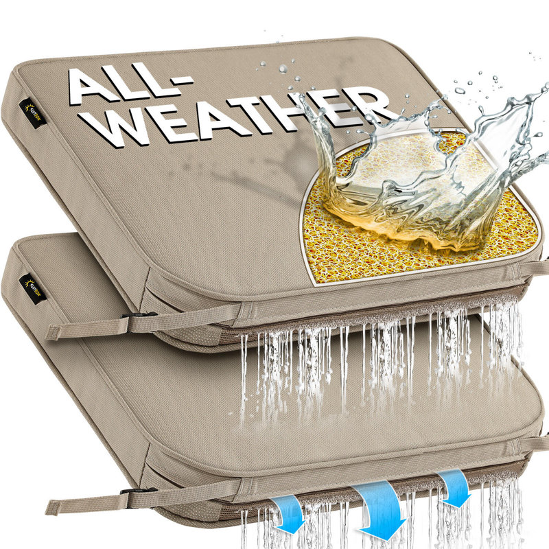 SUNROX All-Weather Outdoor Chair Cushion, Husk Birch, 18.5" H x 16" W