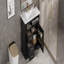 Meuble-lavabo mural flottant avec dessus en pierre frittée, lavabo en céramique et portes doubles en sergé, solution de rangement durable et élégante-118401307