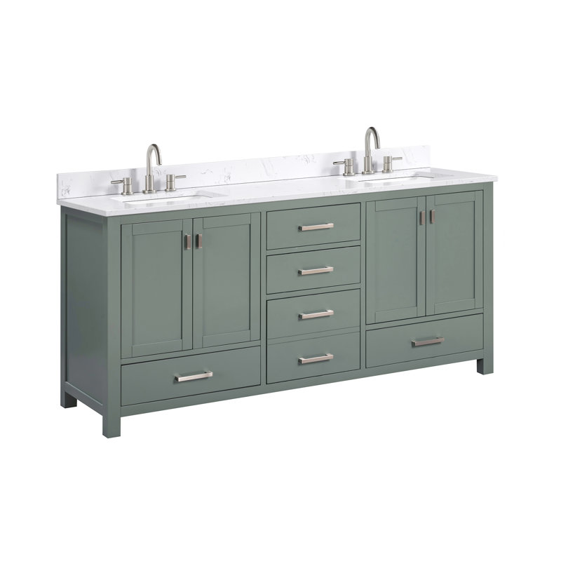 Souther 72" Double Bathroom Vanity with Top, Brushed Nickel, Smoke Green