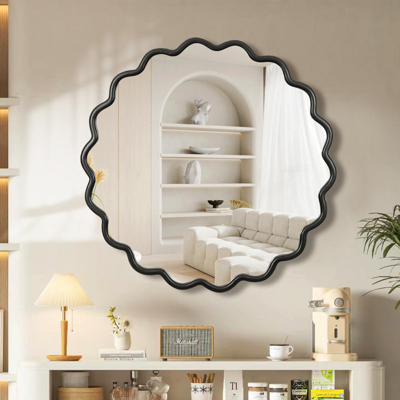 Miroir ondulé en bois massif, 35,6 po x 35,6 po, Noir