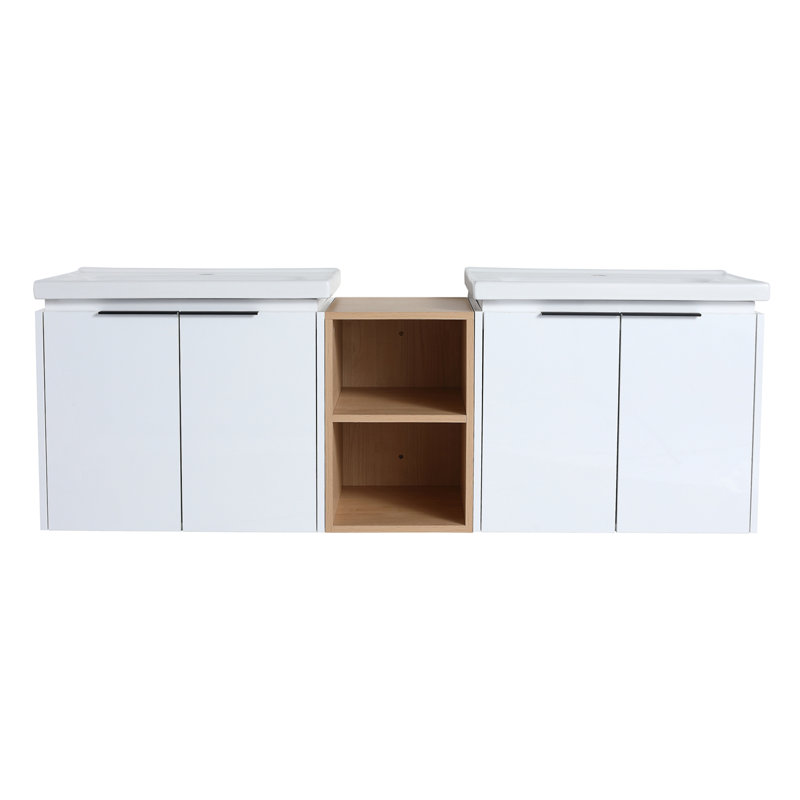 Meuble-lavabo à fermeture en douceur avec lavabo, Blanc
