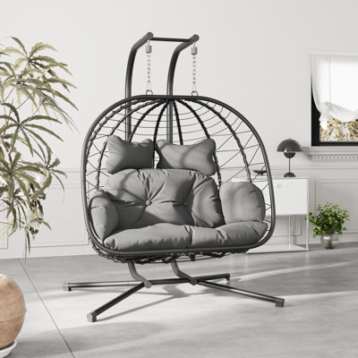 Fauteuil à œufs suspendu pour 2 personnes avec support Chousein - capacité de 700 lb, balançoire en osier imperméable pour patio et jardin